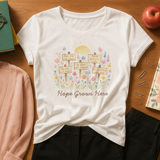 Hope Grows Here T-Shirt – Floral Self-Care Tee