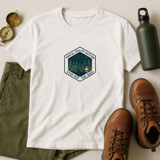 Step Off the Grid T-Shirt – Mental Health Matters Camping Tee