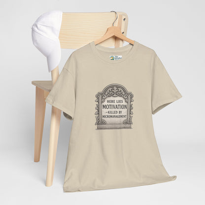 Here Lies Motivation T-Shirt – Corporate Parody Tee