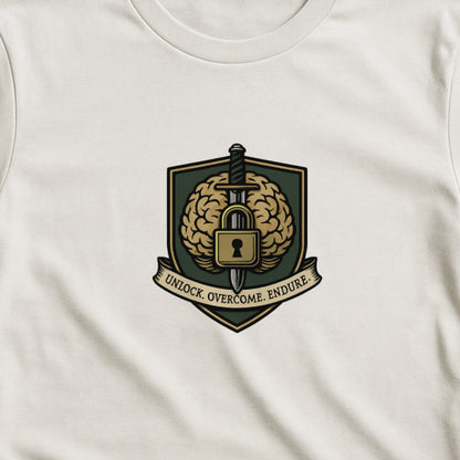 Unlock Overcome Endure T-Shirt – Military Strength & Perseverance  Tee
