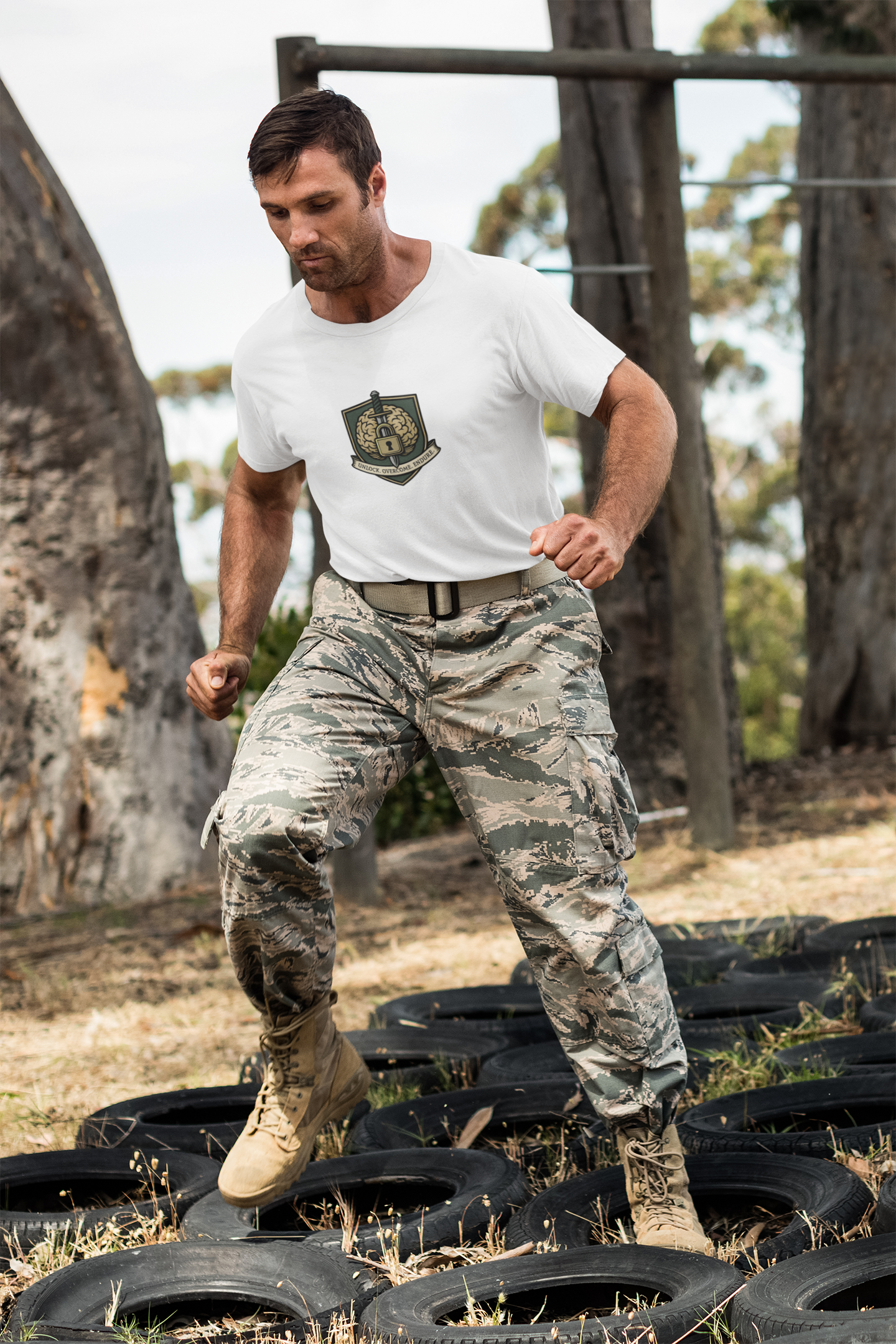 Unlock Overcome Endure T-Shirt – Military Strength & Perseverance  Tee