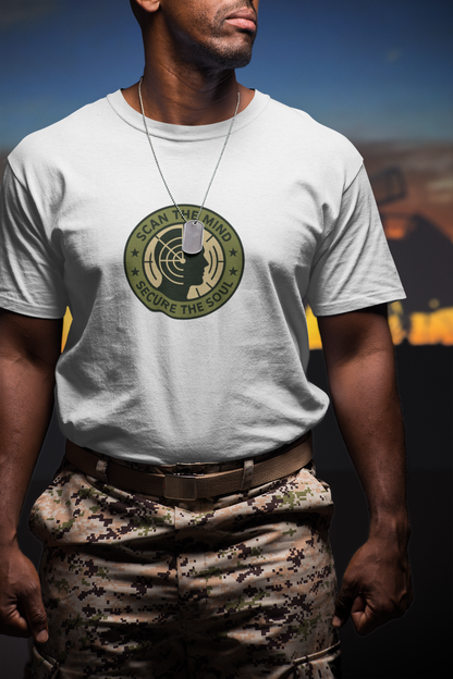 Scan the Mind, Secure the Soul T-Shirt – Military Awareness & Strength  Tee