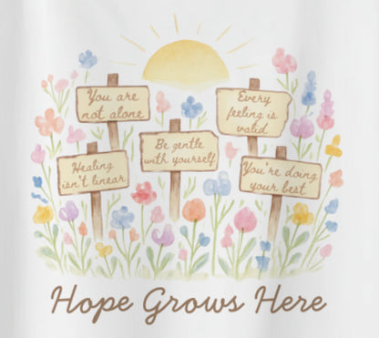 Hope Grows Here T-Shirt – Floral Self-Care Tee