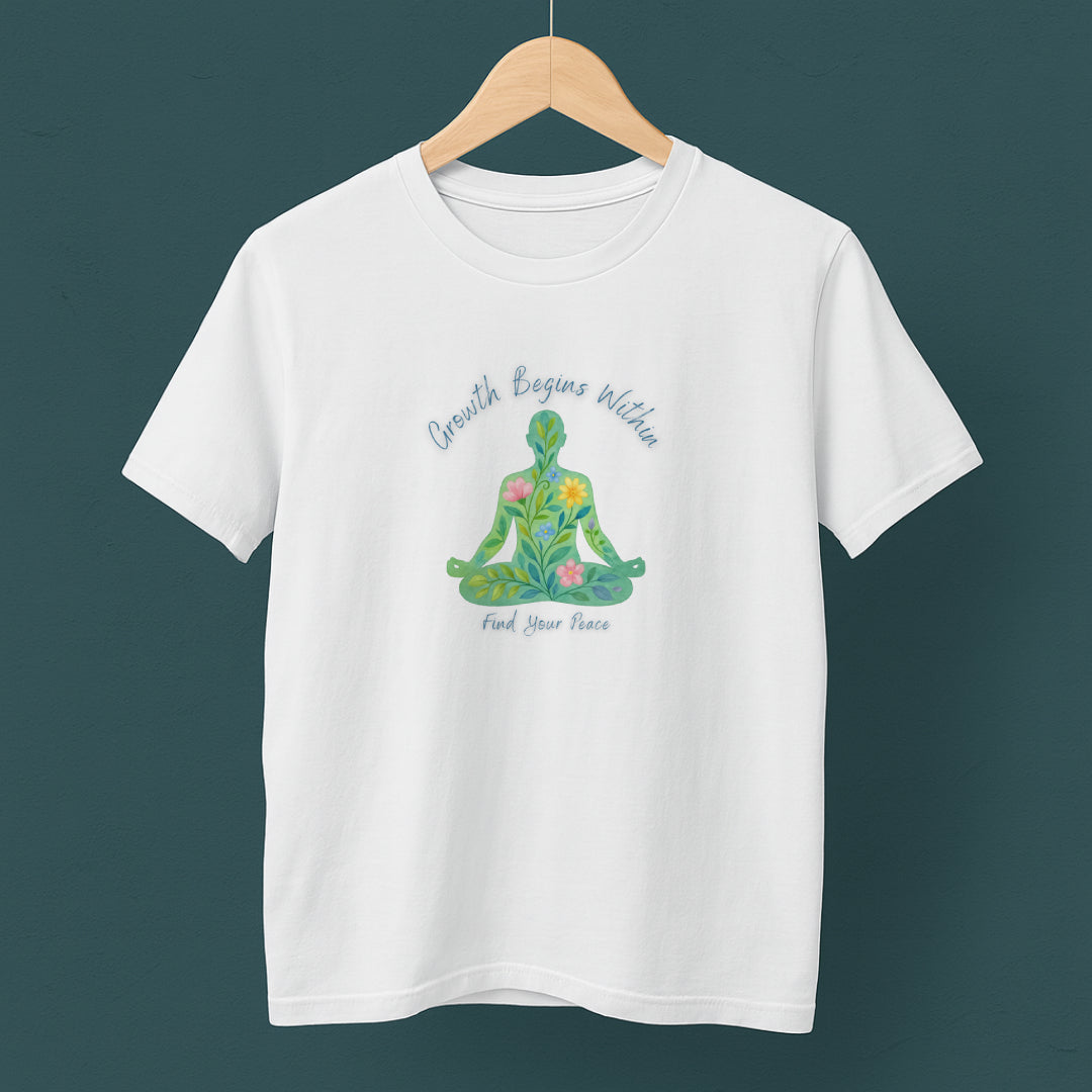 Growth Begins Within T-Shirt - Floral Yoga & Meditation Tee