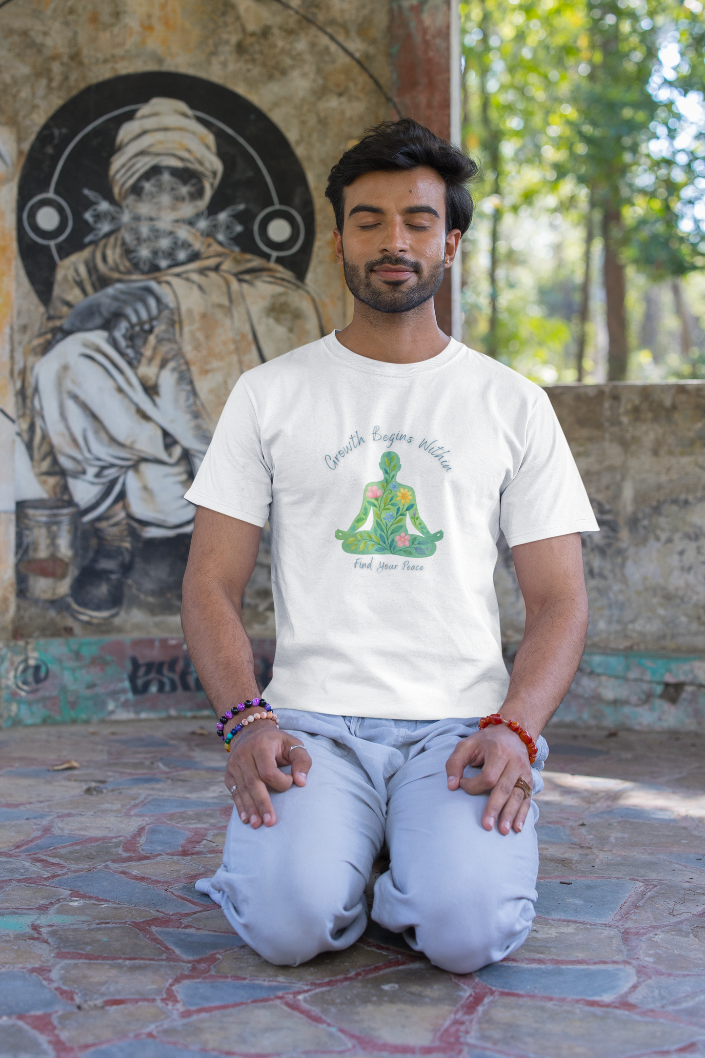 Growth Begins Within T-Shirt - Floral Yoga & Meditation Tee