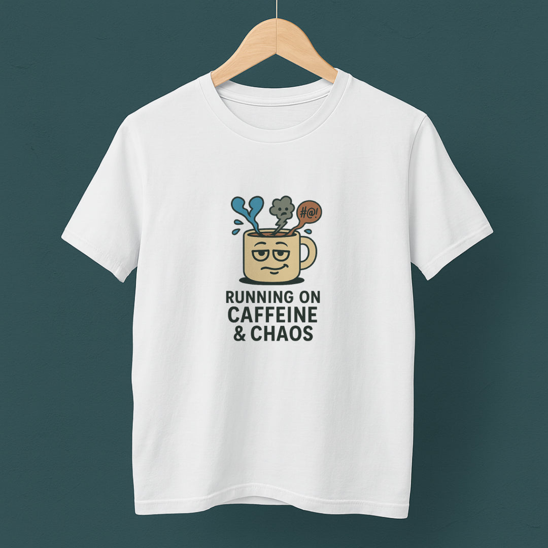 Running on Caffeine & Chaos T-Shirt – Funny Coffee Lover Tee