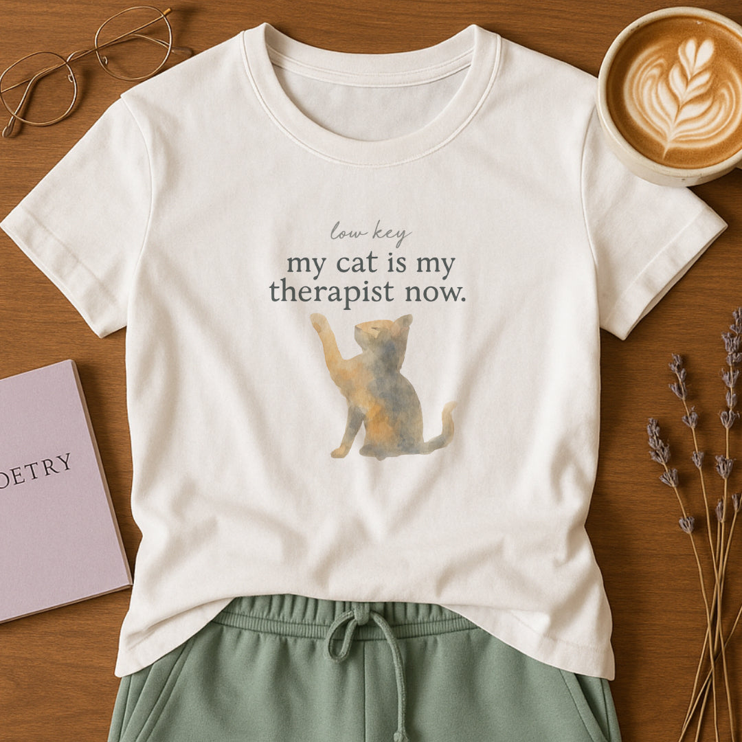 Low Key, My Cat Is My Therapist Now T-Shirt – Funny Cat Tee