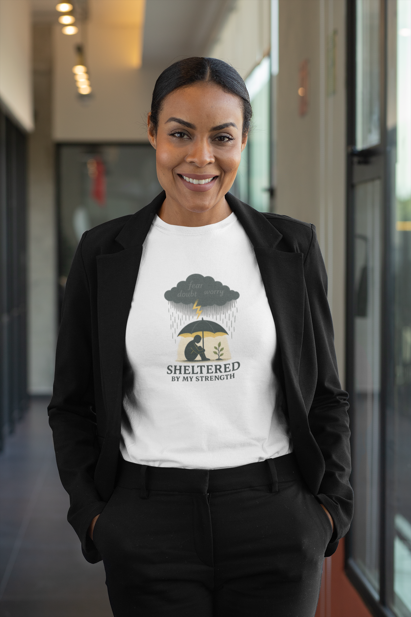 Sheltered By My Strength T-Shirt – Resilient Mental Health Tee