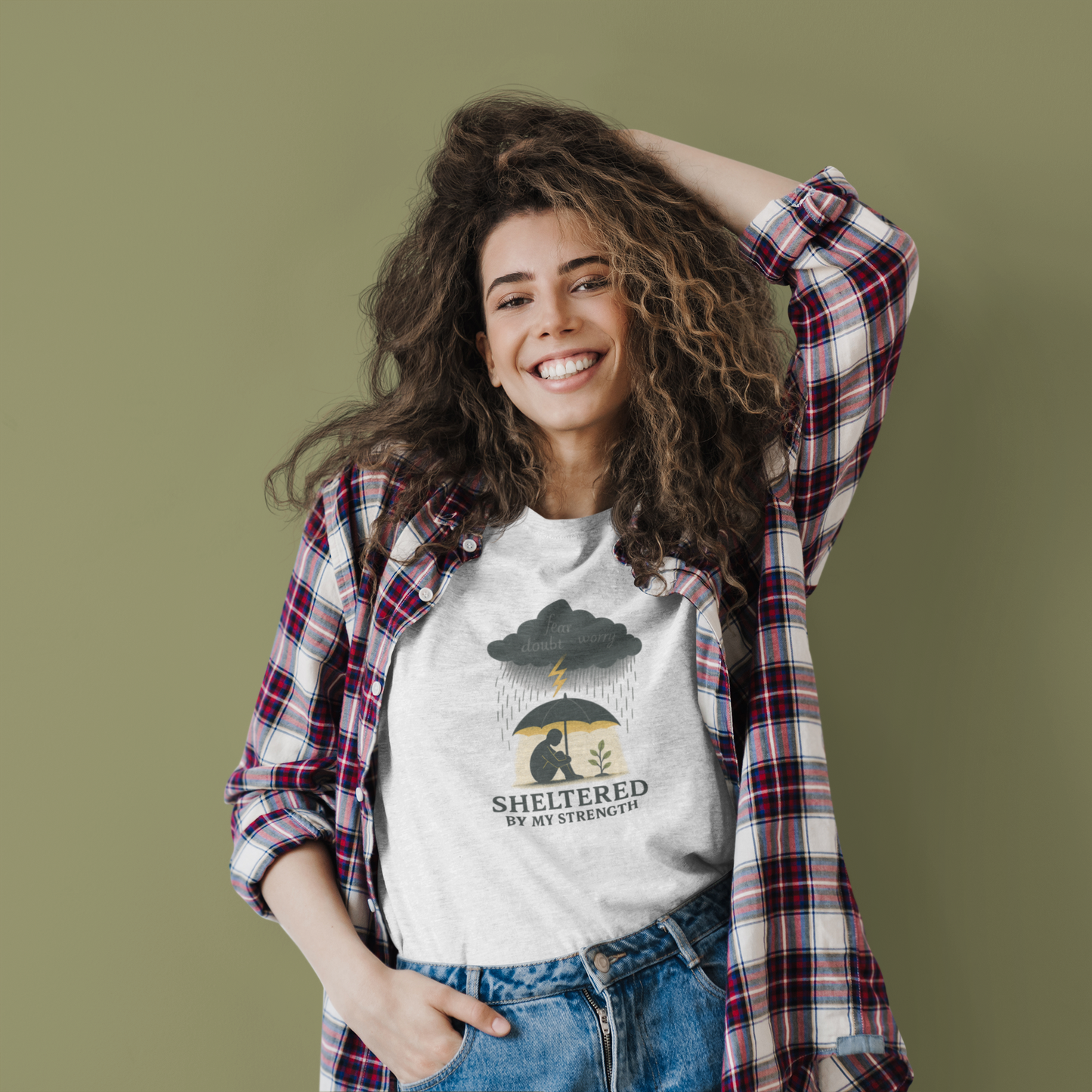 Sheltered By My Strength T-Shirt – Resilient Mental Health Tee