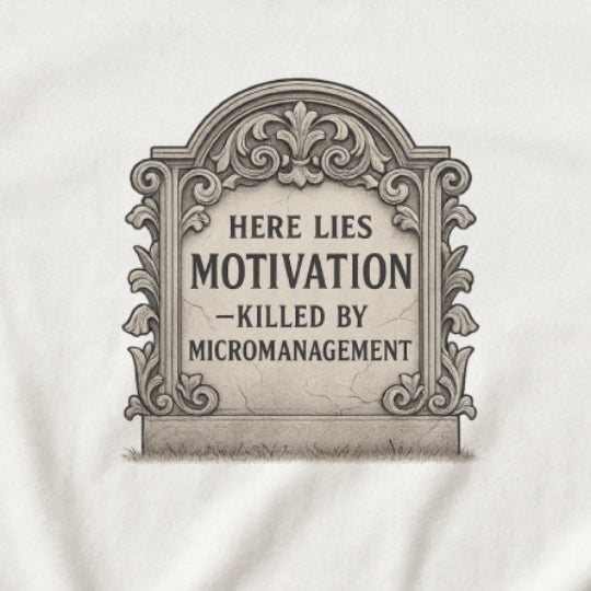 Here Lies Motivation T-Shirt – Corporate Parody Tee