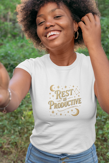 Rest Is Productive T-Shirt – Celestial Self-Care Tee