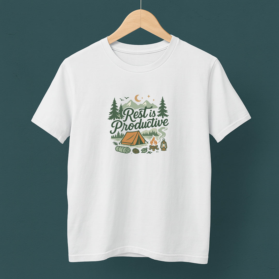 Rest Is Productive T-Shirt – Camping Mindfulness Tee