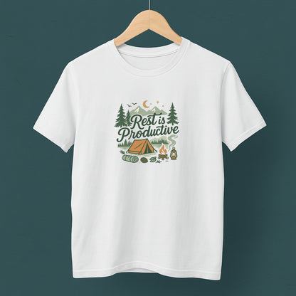Rest Is Productive T-Shirt – Camping Mindfulness Tee
