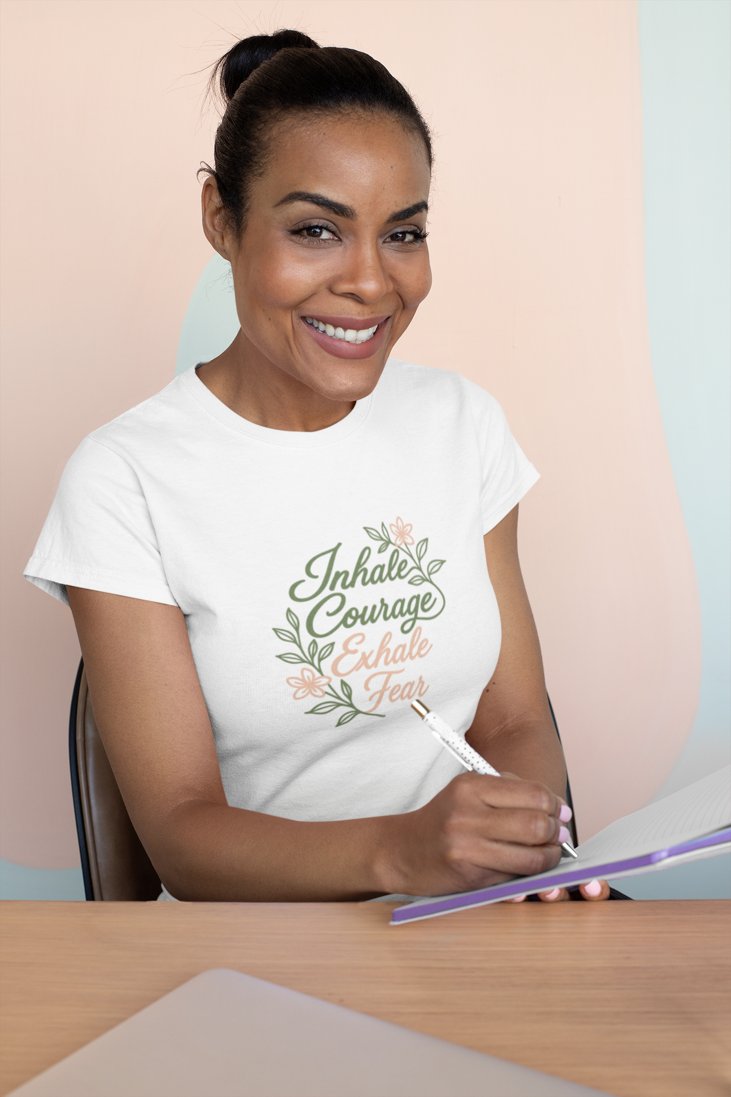 Inhale Courage, Exhale Fear T-Shirt – Floral Affirmation Tee