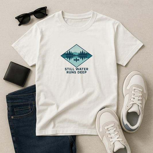 Still Water Runs Deep T-Shirt – Lake Reflection Mental Health Tee