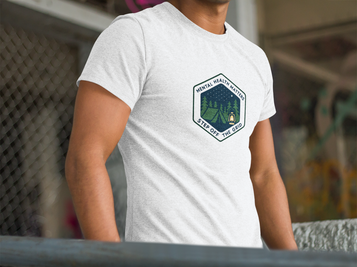 Step Off the Grid T-Shirt – Mental Health Matters Camping Tee