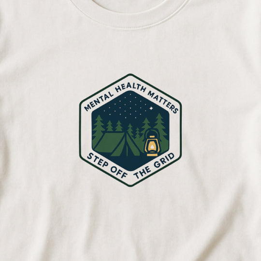 Step Off the Grid T-Shirt – Mental Health Matters Camping Tee