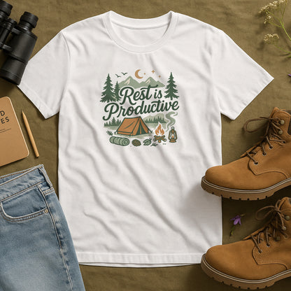 Rest Is Productive T-Shirt – Camping Mindfulness Tee