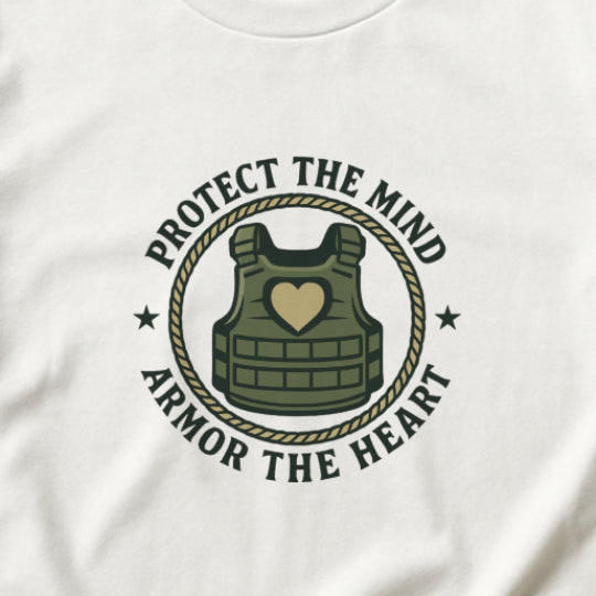 Protect the Mind, Armor the Heart T-Shirt – Military Strength & Resilience  Tee