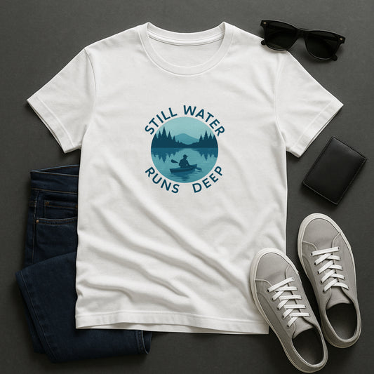 Still Water Runs Deep T-Shirt – Lake Reflection Mental Health Tee