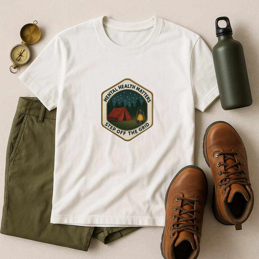 Step Off the Grid T-Shirt – Mental Health Matters Camping Tee