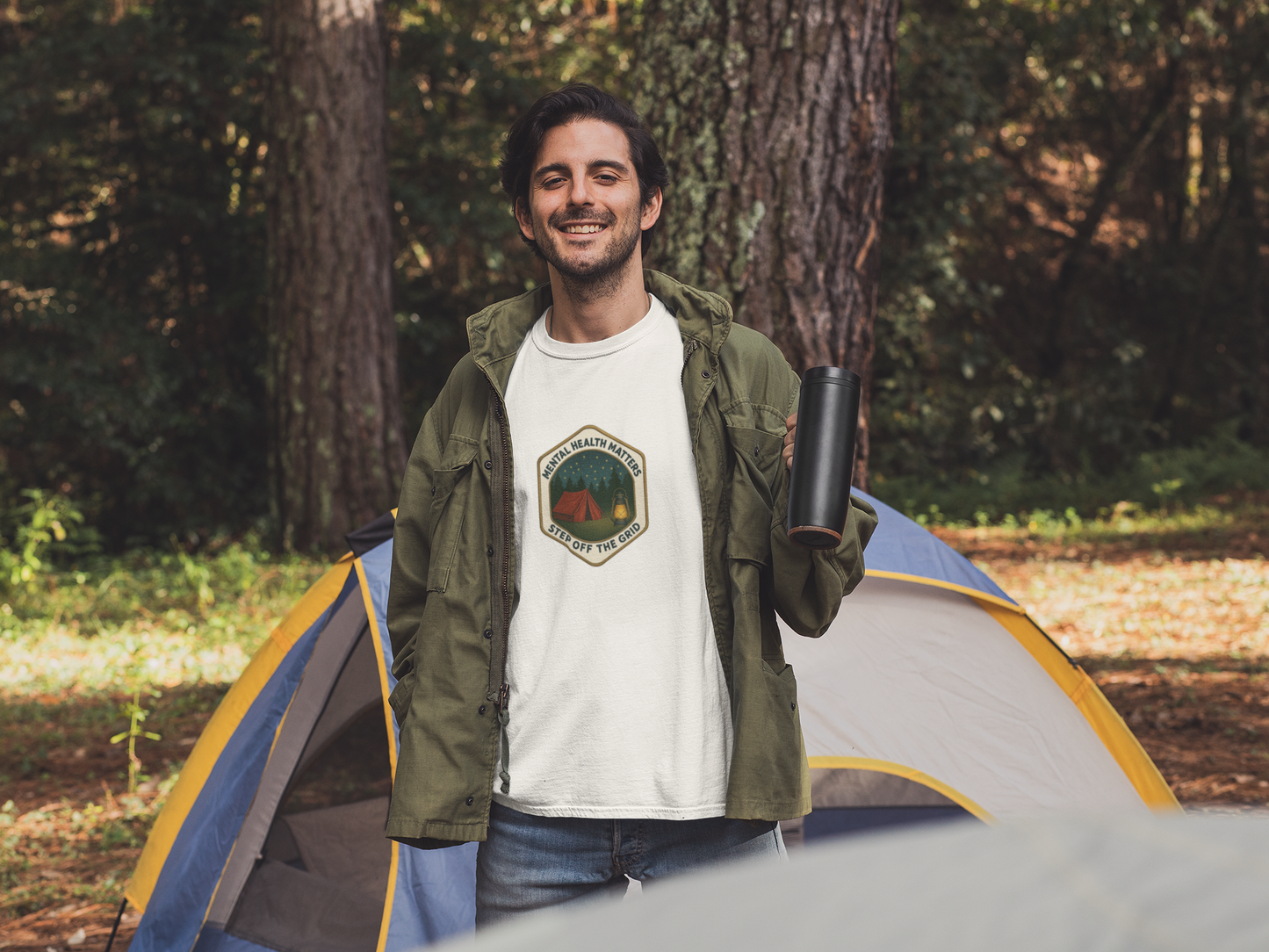 Step Off the Grid T-Shirt – Mental Health Matters Camping Tee