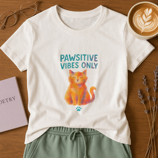 Pawsitive Vibes Only T-Shirt - Cat Mental Wellness Tee