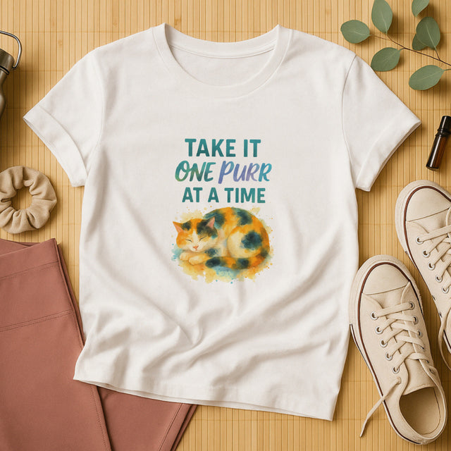Take It One Purr at a Time T-Shirt - Cat Lover Mental Wellness Tee