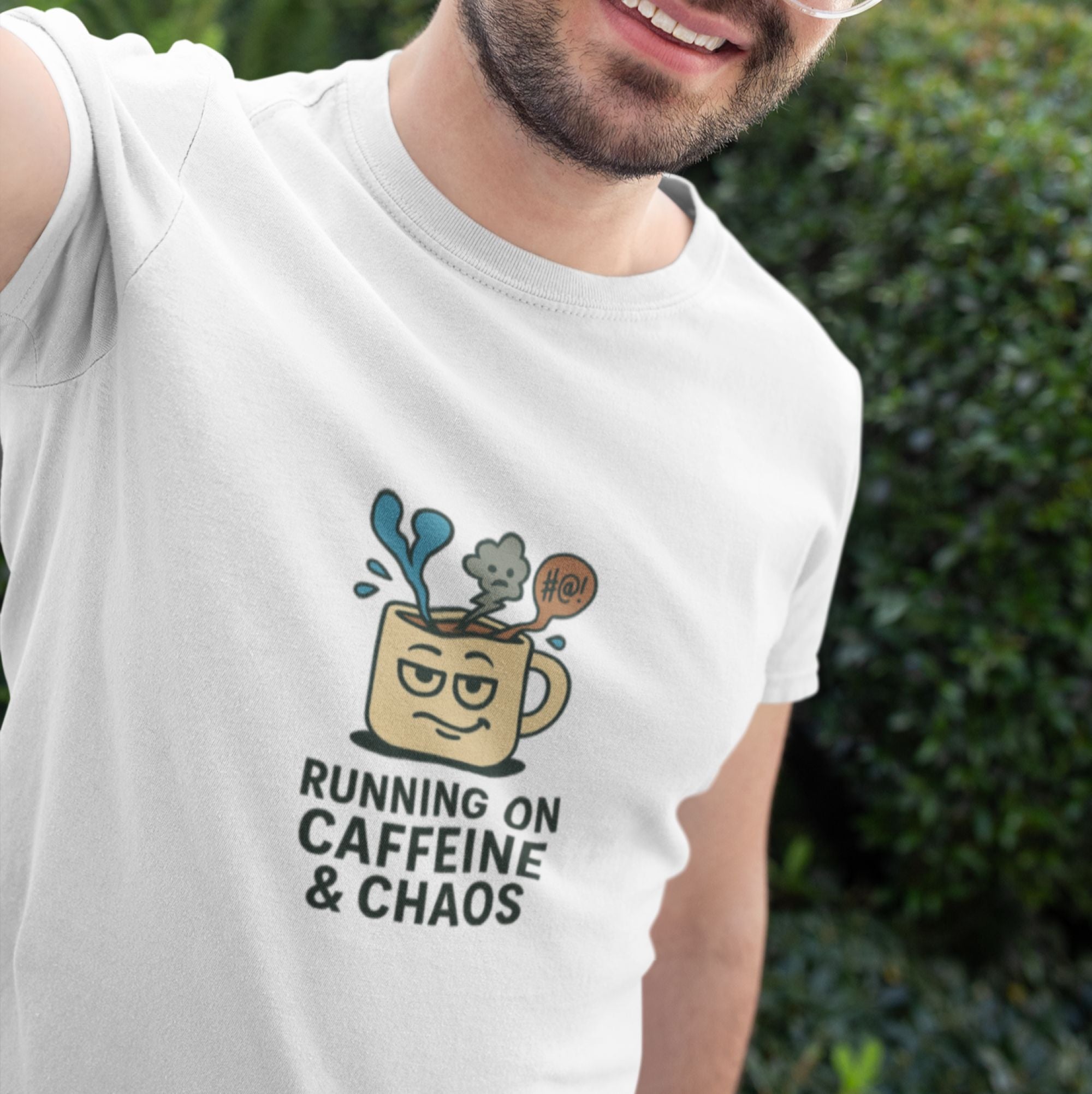 Running on Caffeine & Chaos – Humor Tee