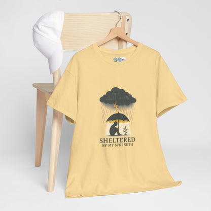 Sheltered By My Strength T-Shirt – Resilient Mental Health Tee